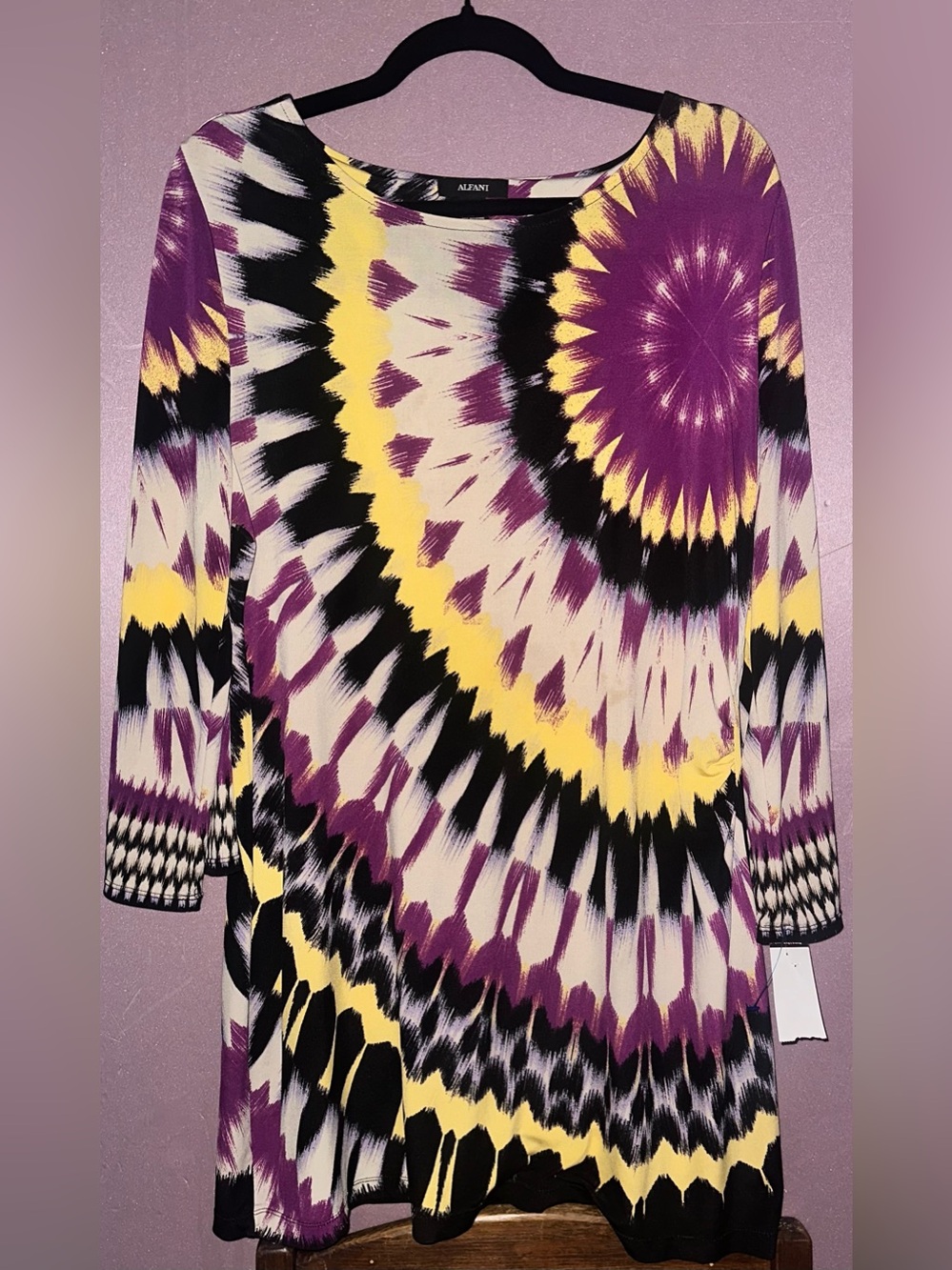 Alfani Black Purple Yellow Abstract Print Dress